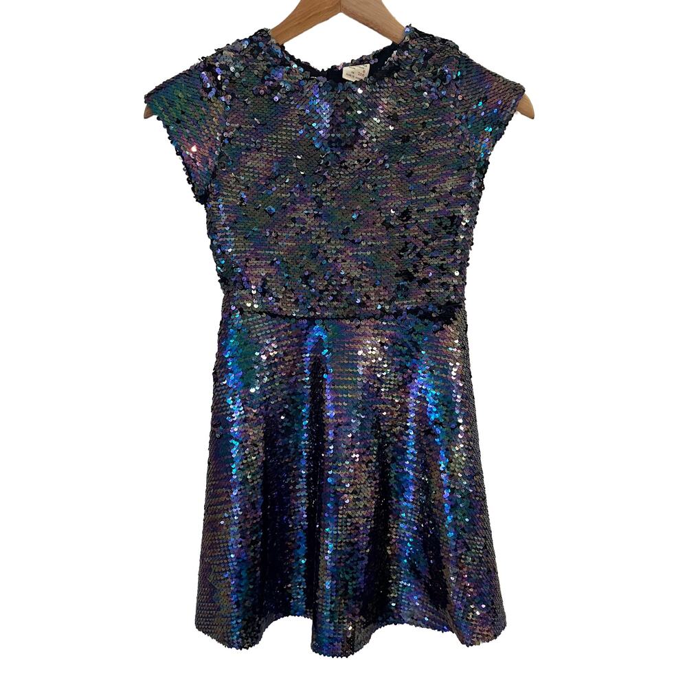 Zara Girls Sequin Skater Dress Size 8 Purple‎ Iridescent Party New Years Holiday